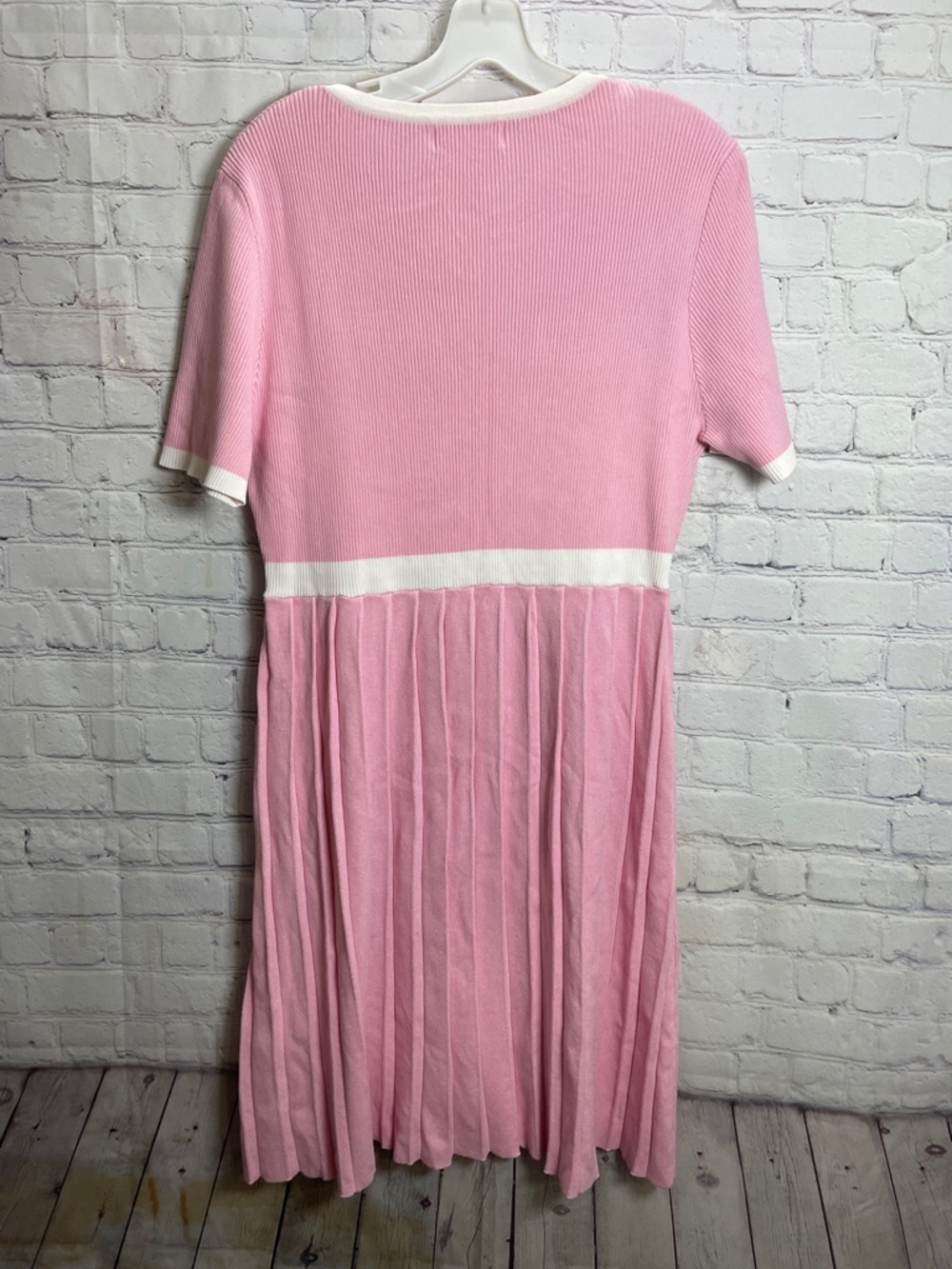 Cotton Candy Pink and Whit Short Sleeve Pleated Knee Length Spring Tennis Dress - Picture 10 of 10